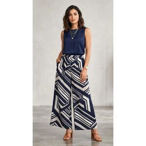 Trendy Woman's Palazzo Pants Size L Geometric Wide Legs USA Made Black White